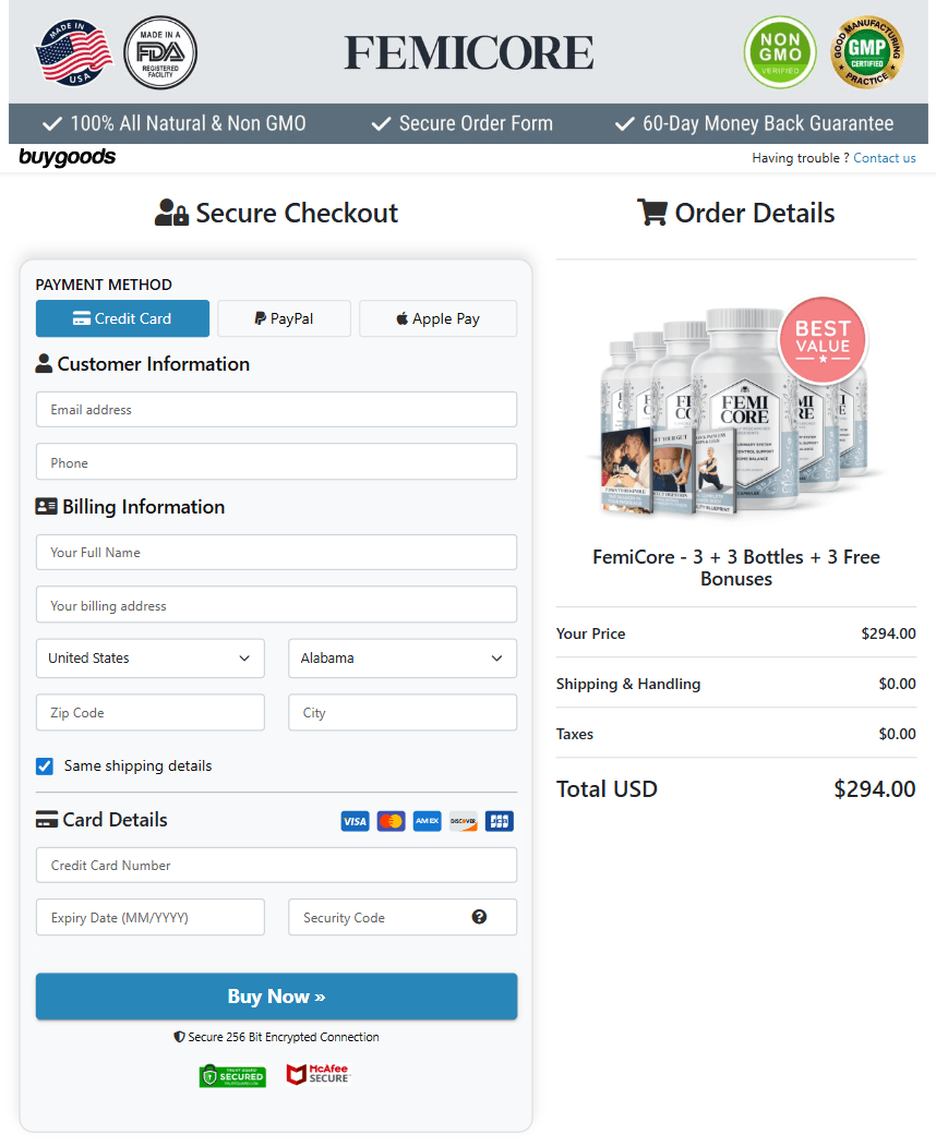 FemiCore order form